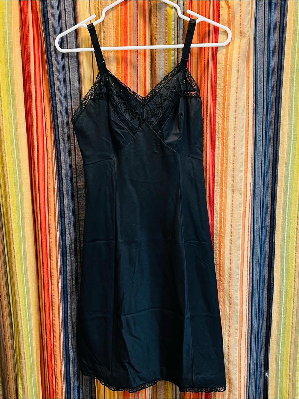 Black Vintage Cotton Blend Lace-Trim Slip Dress for Women S32